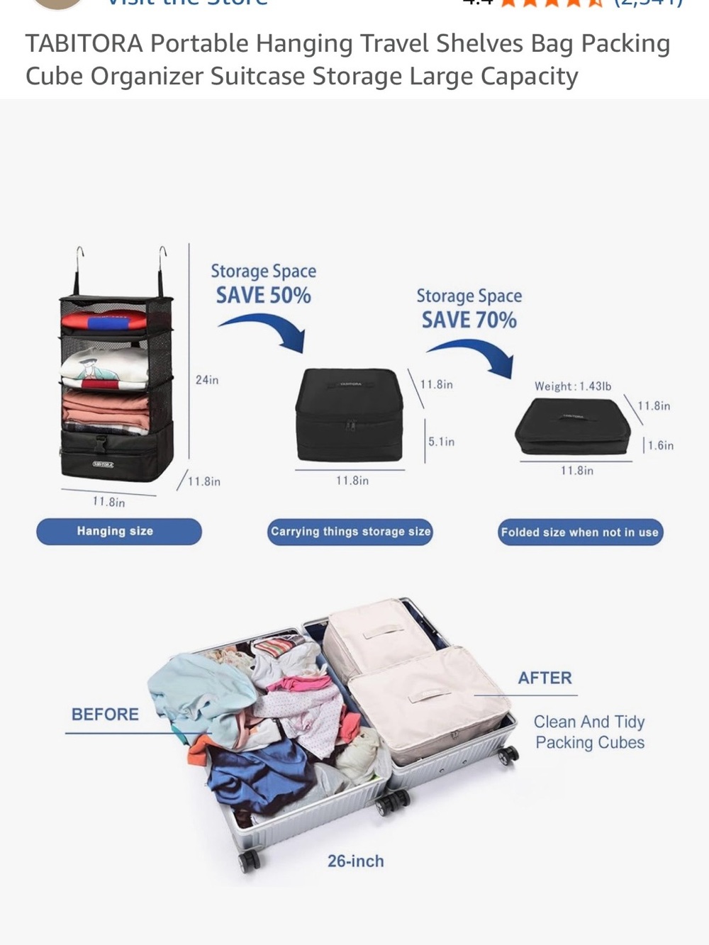 Black Portable Hanging Closet & Travel Organizer - Picture 2 of 4